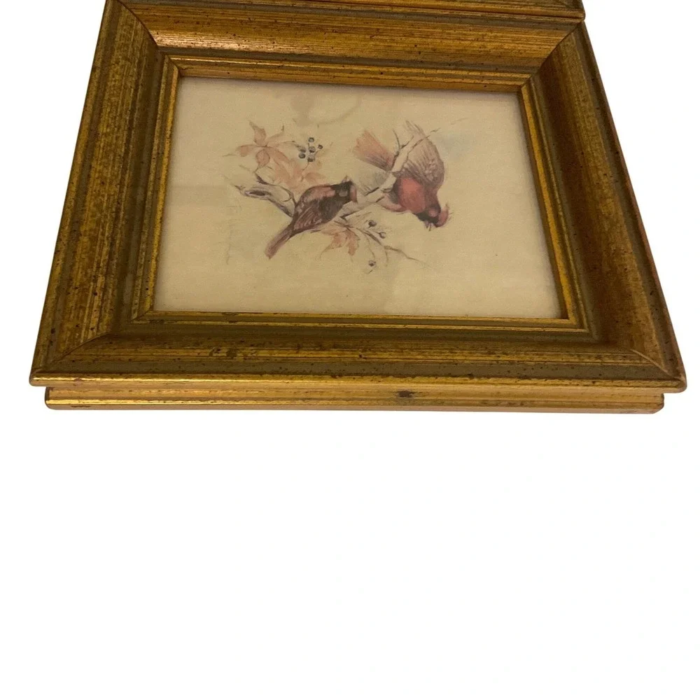 Vintage Paul Whitney Hunter Framed Bird Prints Set of 2 Cardinals Songbirds Gold